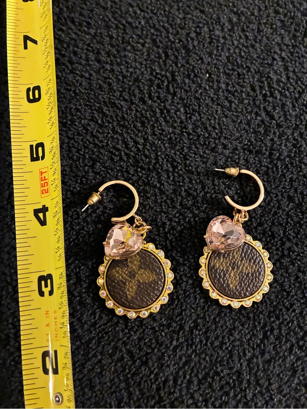 Gold-Tone Brown and Pink Crystal Dangle Earrings